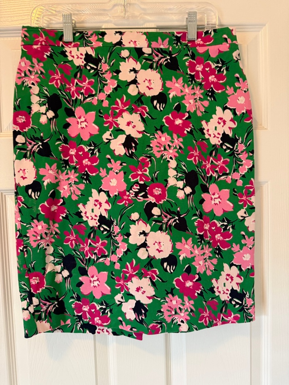 J. Crew Factory Green Floral Pencil Skirt with Pink Accents